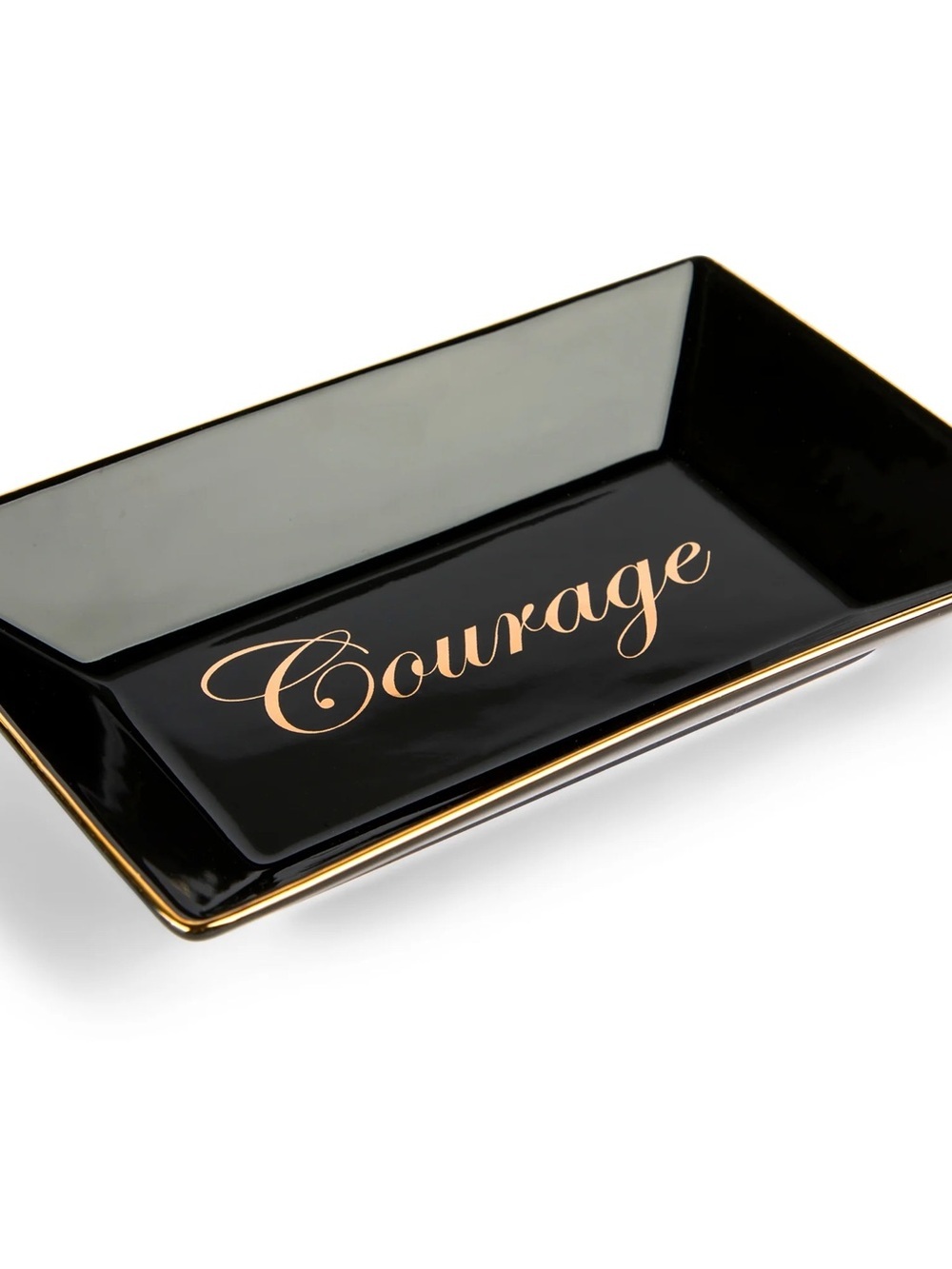 Black 'Courage' Decorative Ceramic Trinket Plate with Gold Trim
